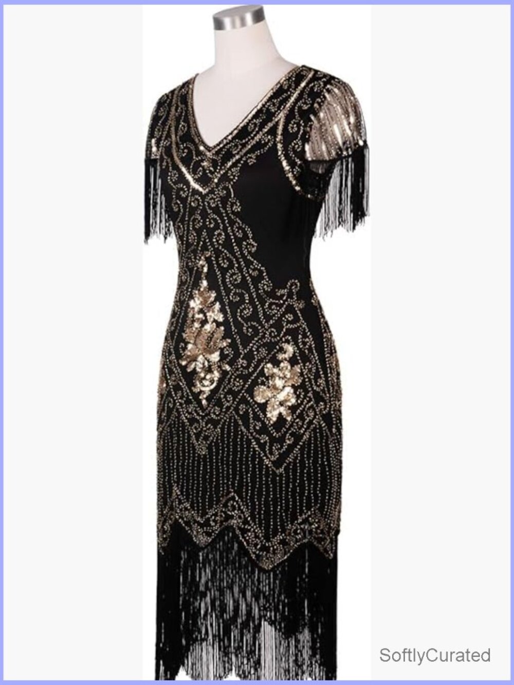 Plus Size 1920s Flapper Fringed Sequin Cocktail Dress with Accessories - Picture 2 of 6